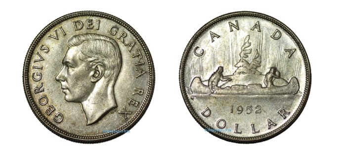 CANADA, George VI (1936-1952) Dollar 1952 "no water lines"